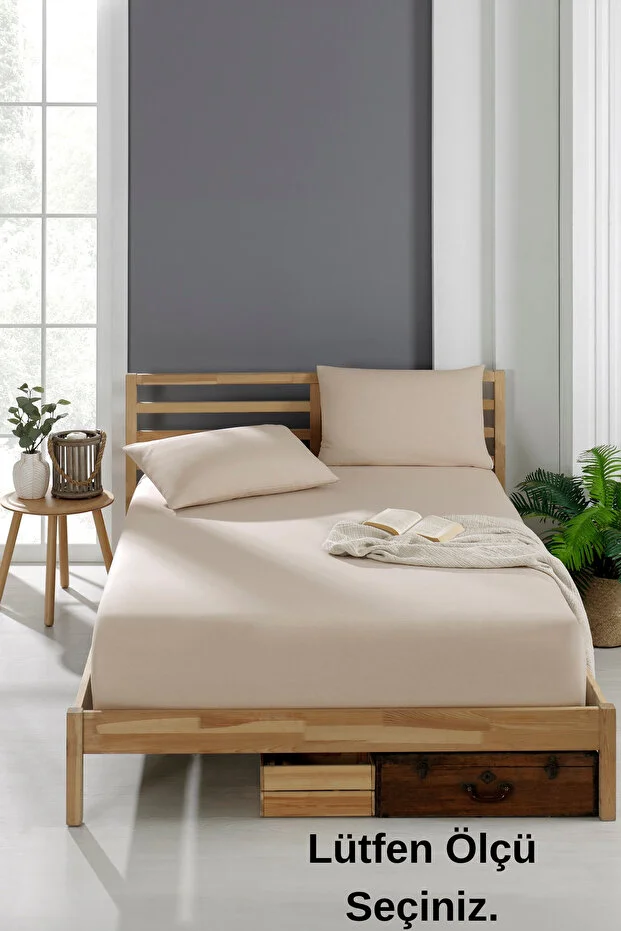 Valezium Akfil Fabric Elastic Fitted Pillowed Sheet Set Beige